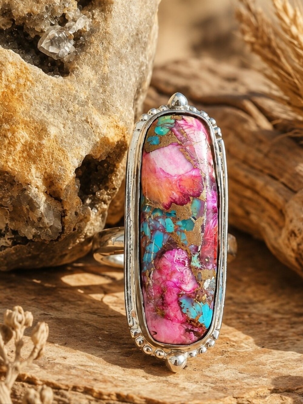 Pink Oyster Turquoise Ring Size 7